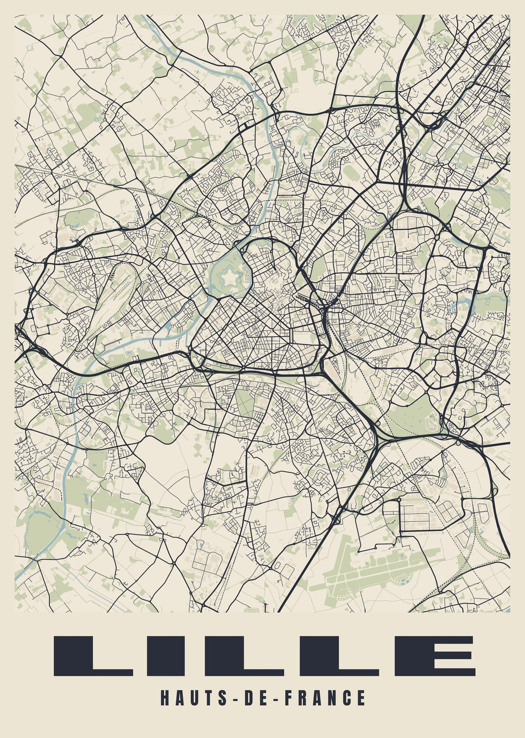 Street map poster of Lille, Hauts-de-France