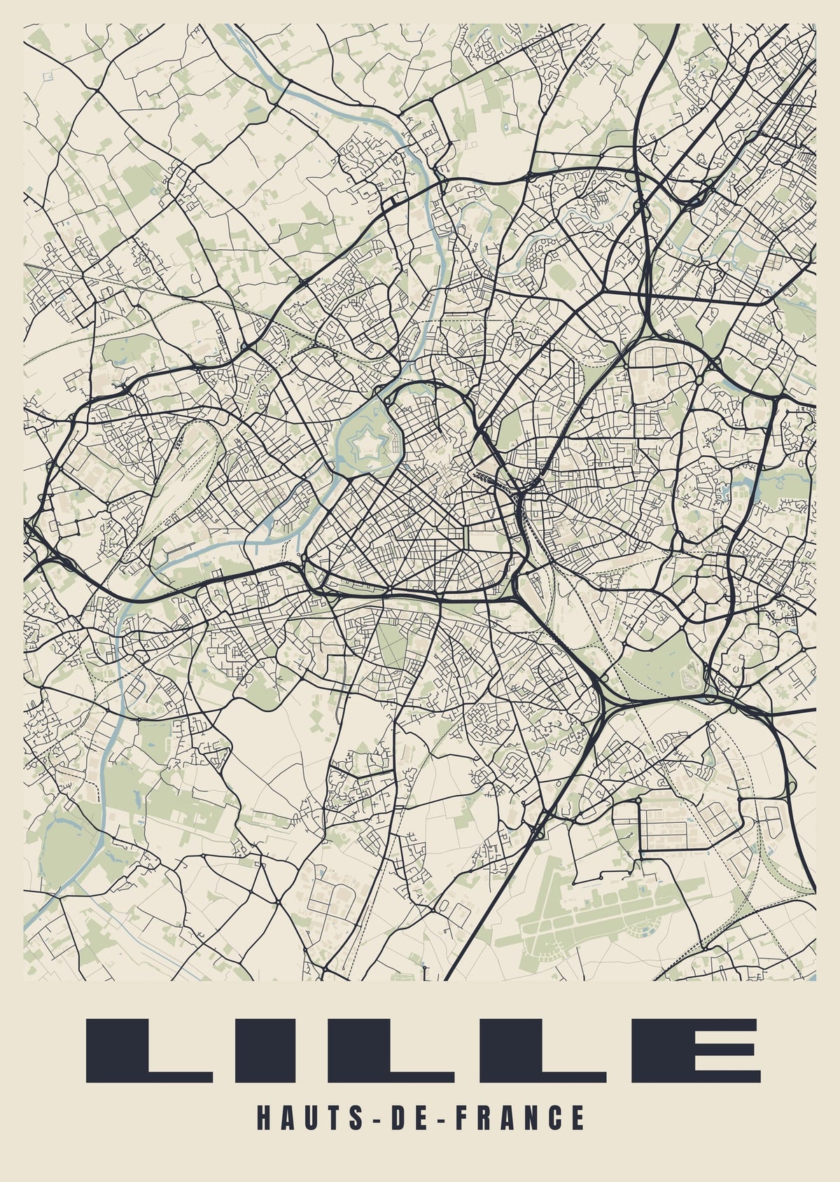 Street map poster of Lille, Hauts-de-France