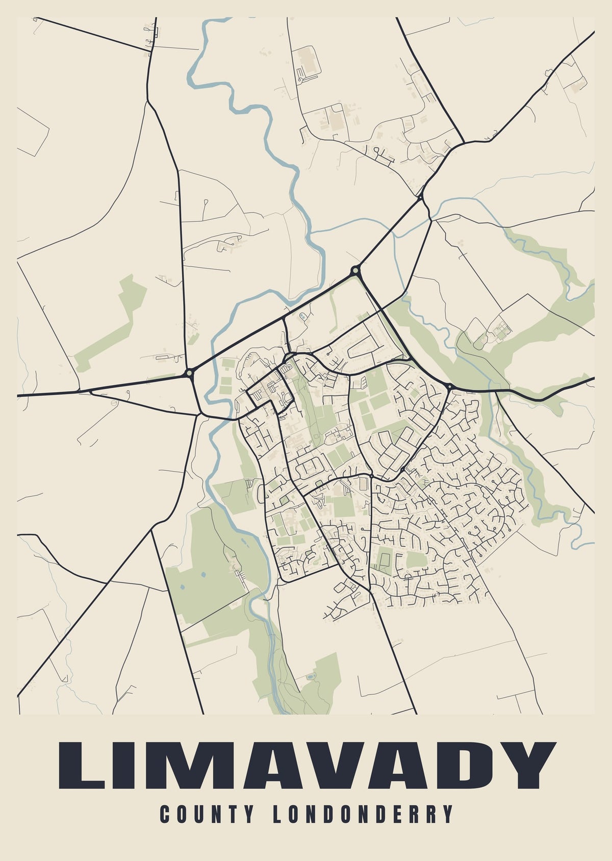 Street map poster of Limavady, County Londonderry
