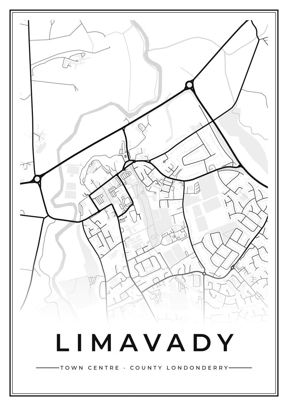 Limavady Town Centre Street Map Poster