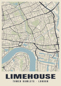 Heritage street map poster of Limehouse, Tower Hamlets, London