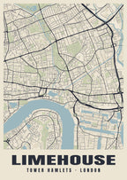 Heritage street map poster of Limehouse, Tower Hamlets, London