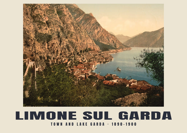 Ort und Gardasee, Limone sul Garda — 1890–1900 · Historischer Photochromdruck