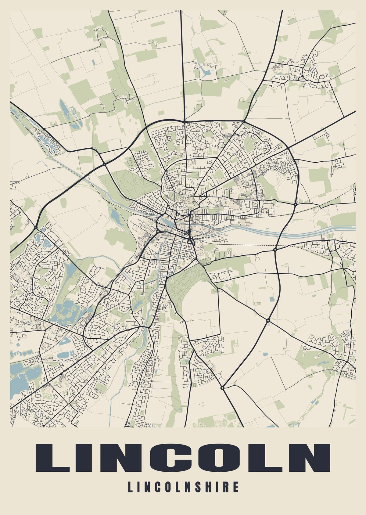 Street map poster of Lincoln, Lincolnshire