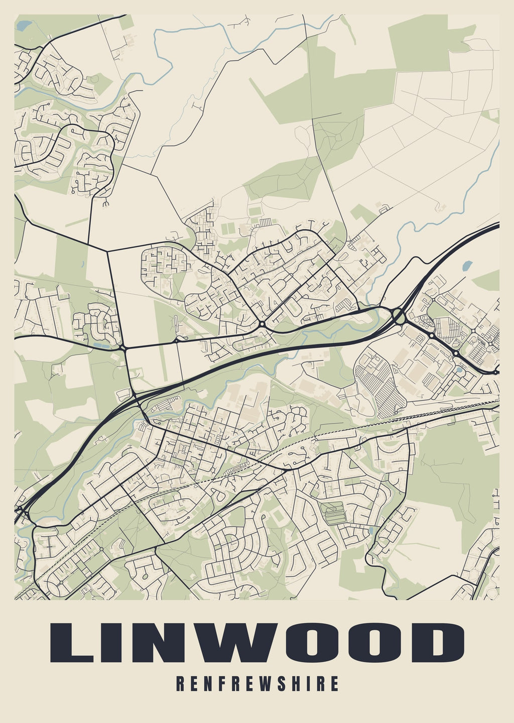 Street map poster of Linwood, Renfrewshire