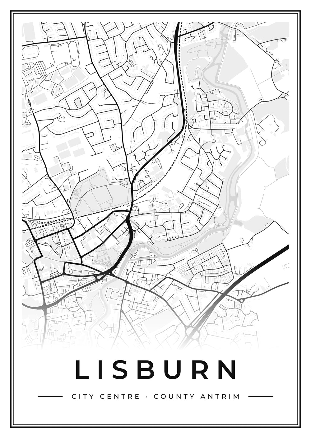 Lisburn City Centre Street Map Poster