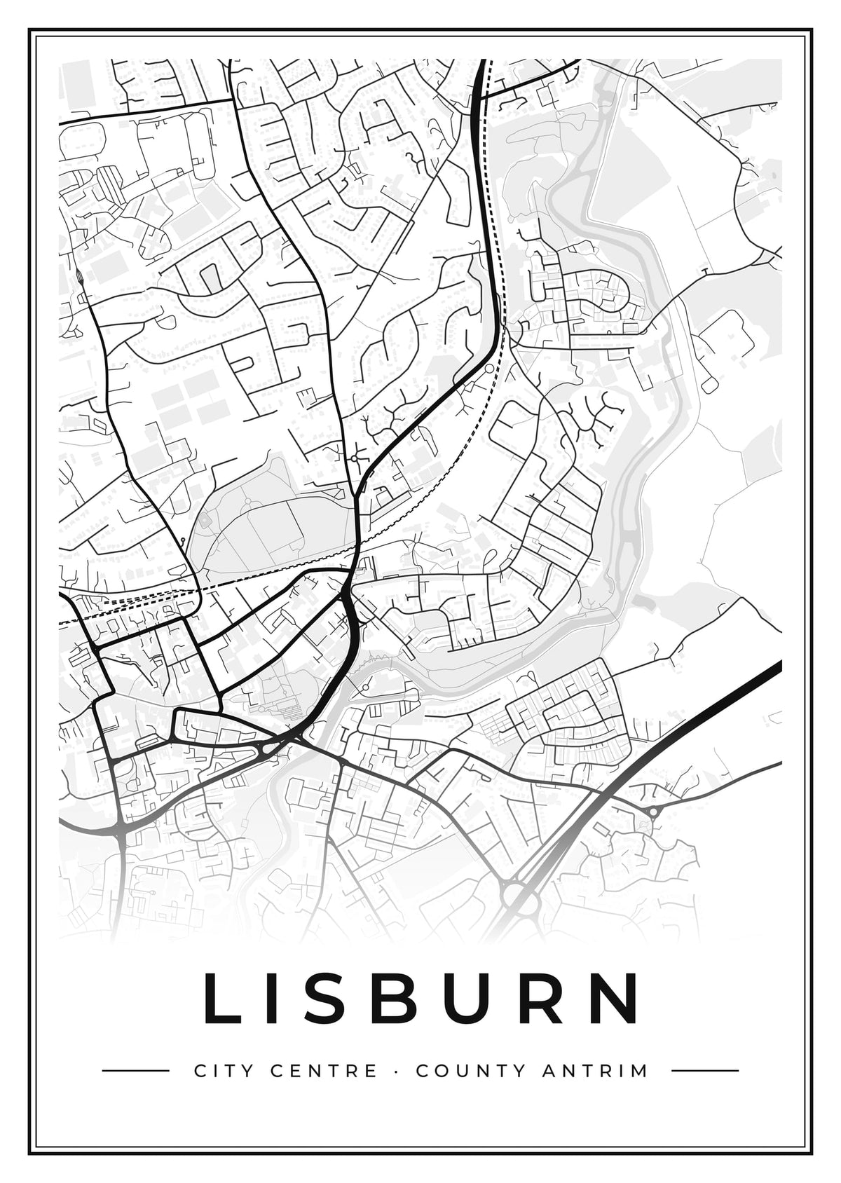 Street map poster of Lisburn city centre, County Antrim