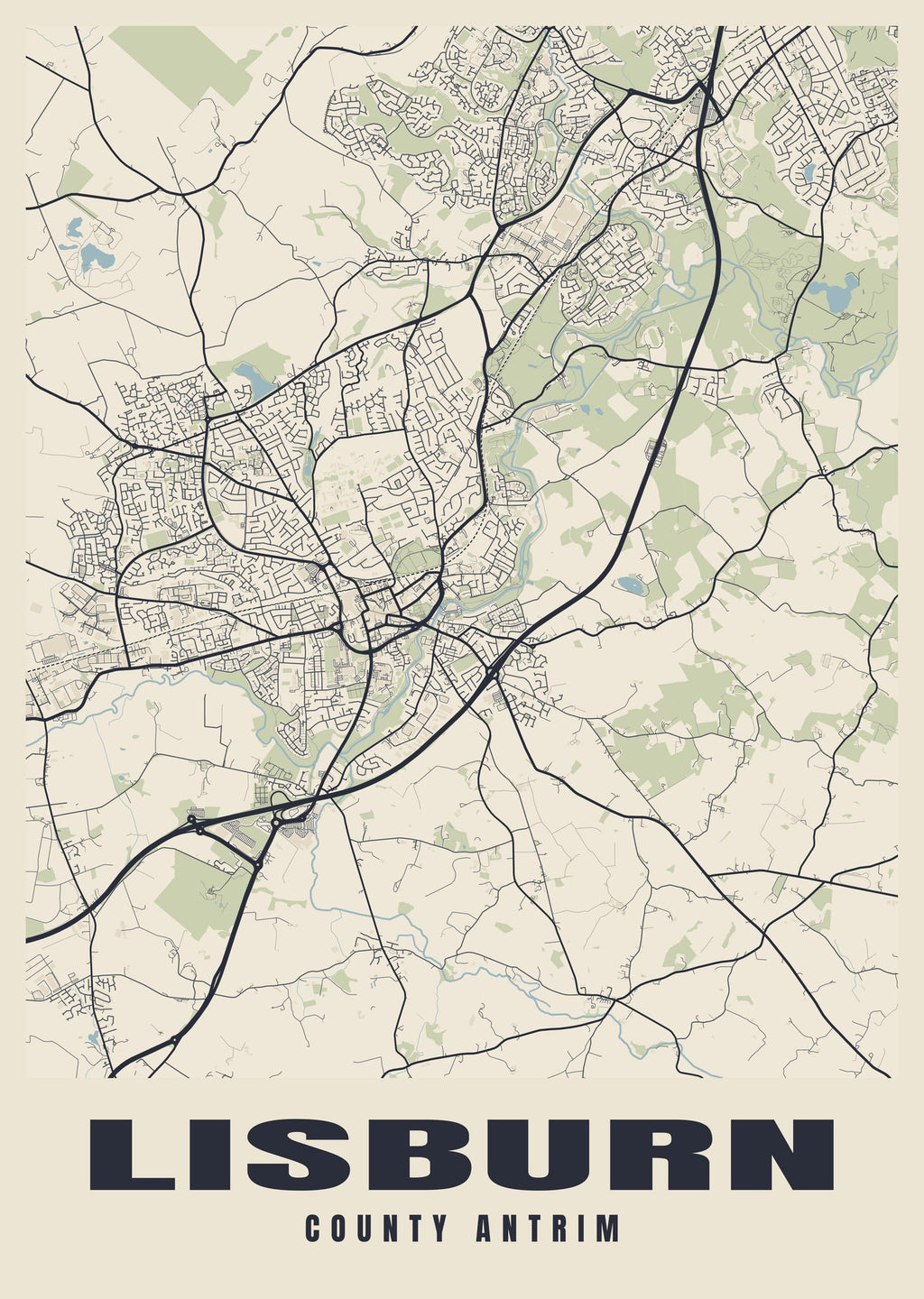 Street map poster of Lisburn, County Antrim