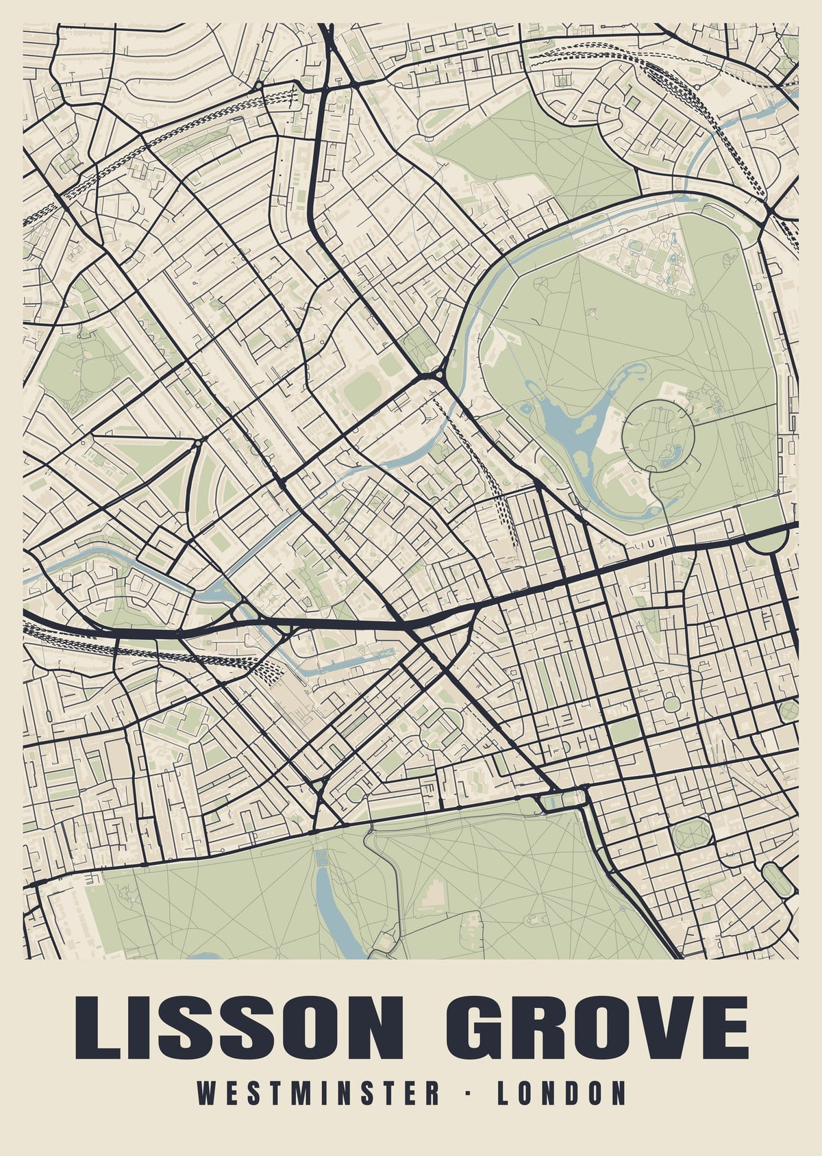 Heritage street map poster of Lisson Grove, Westminster, London