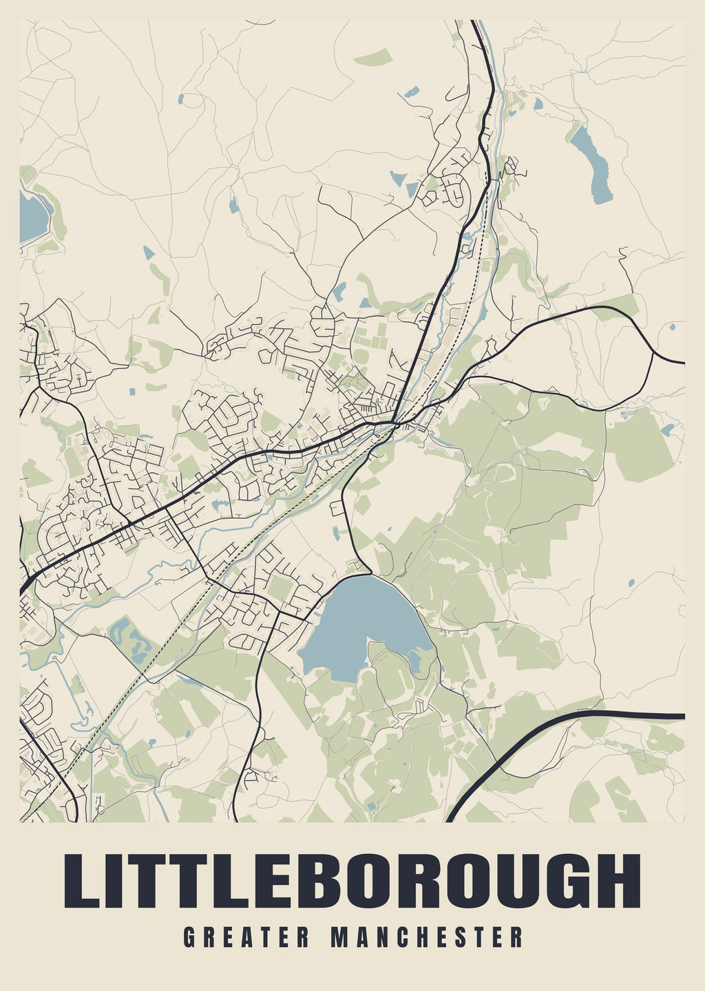 Street map poster of Littleborough, Greater Manchester