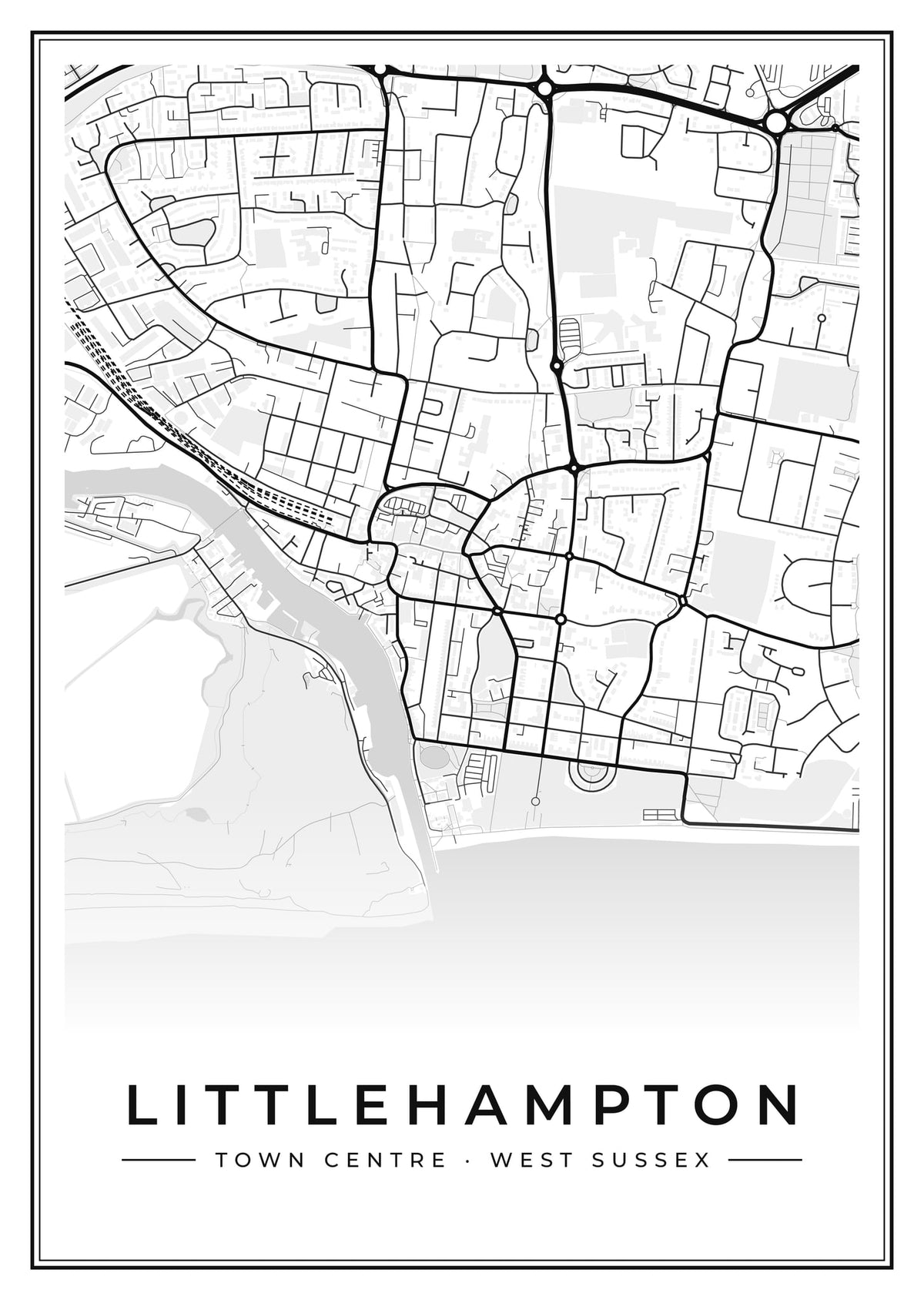 Street map poster of Littlehampton town centre, West Sussex
