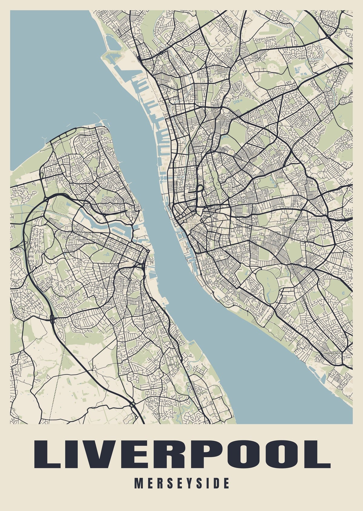 Street map poster of Liverpool, Merseyside