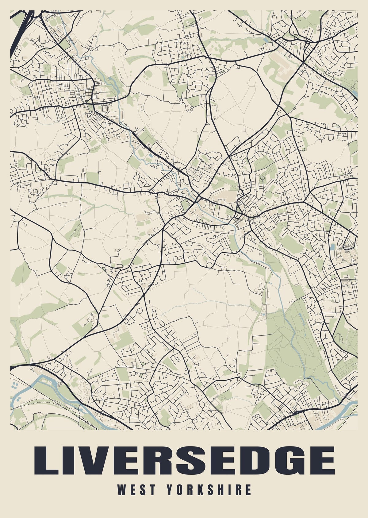 Street map poster of Liversedge, West Yorkshire