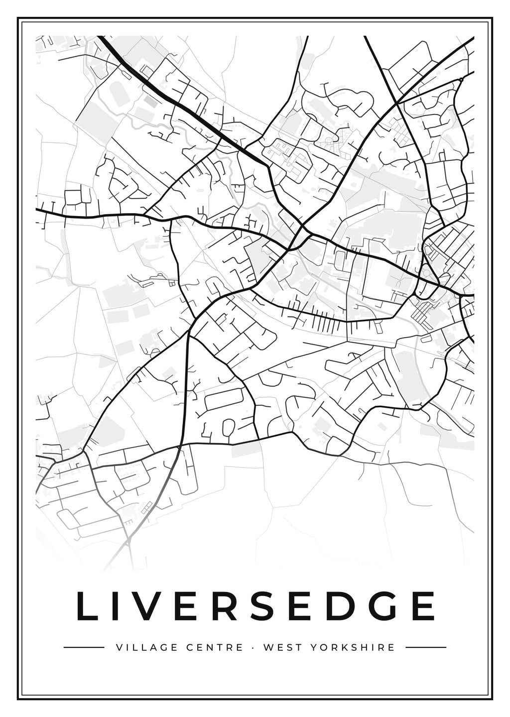 Street map poster of Liversedge village centre, West Yorkshire