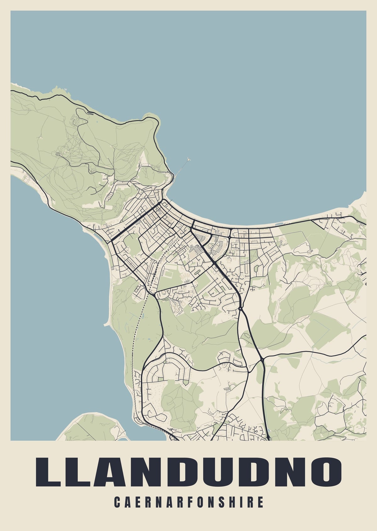 Street map poster of Llandudno, Caernarfonshire