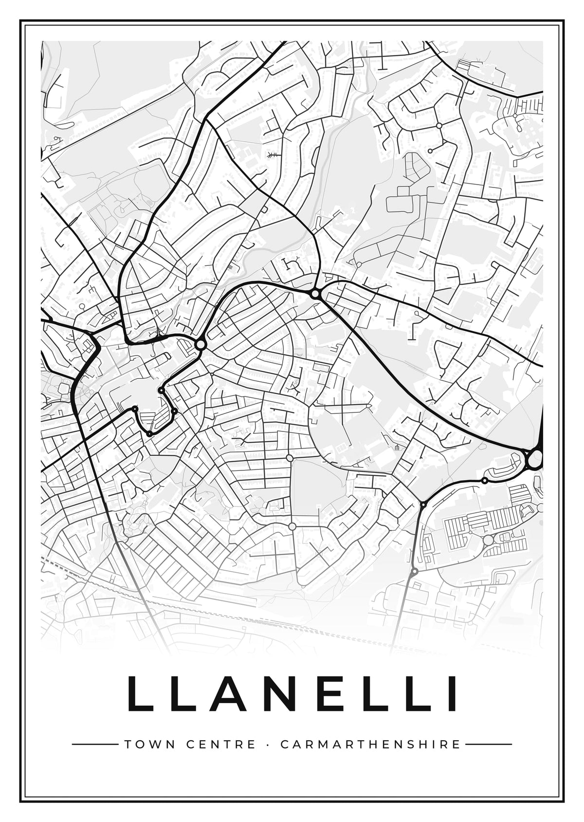 Street map poster of Llanelli town centre, Carmarthenshire