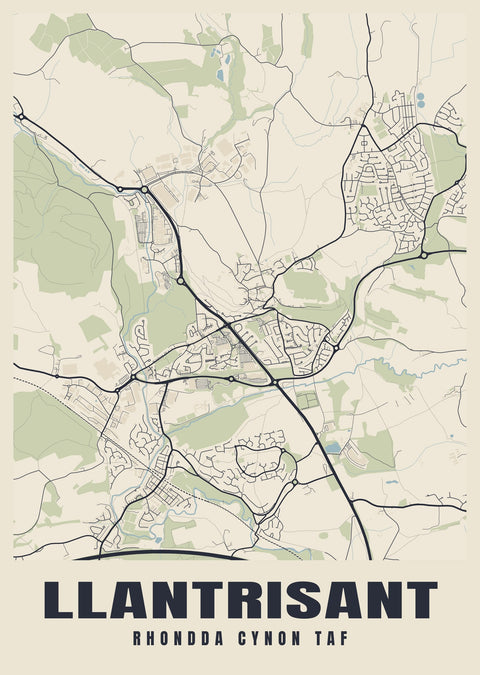 Llantrisant Street Map Poster