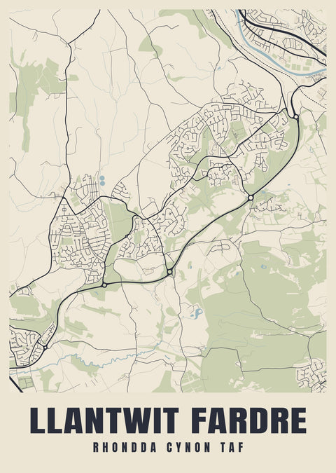 Llantwit Fardre Street Map Poster