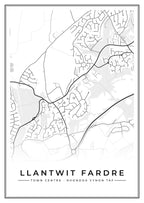 Street map poster of Llantwit Fardre town centre, Rhondda Cynon Taf