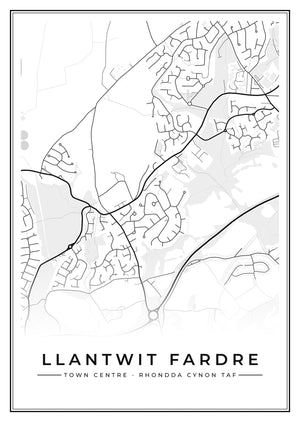 Llantwit Fardre Town Centre Street Map Poster