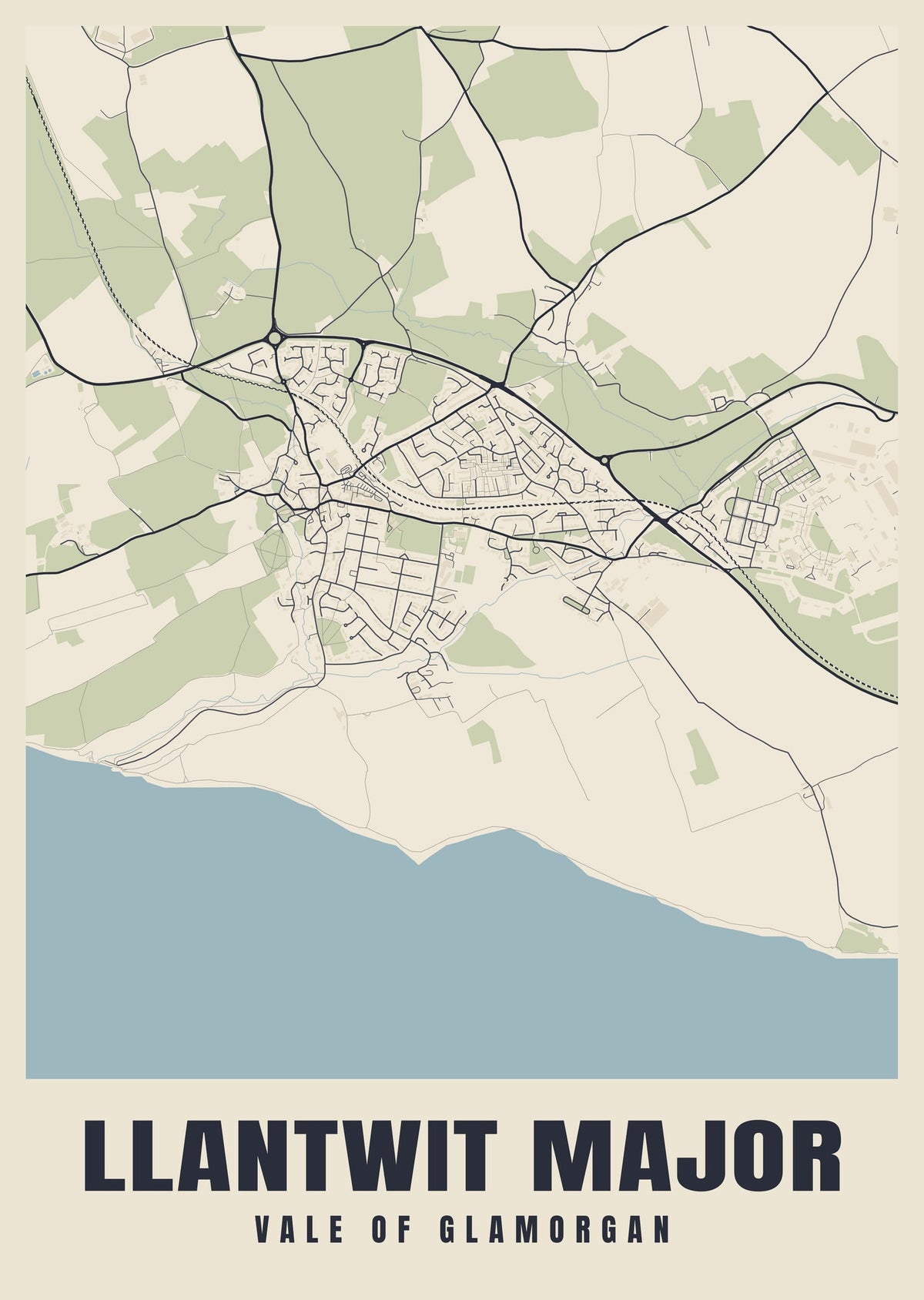 Street map poster of Llantwit Major, Vale of Glamorgan