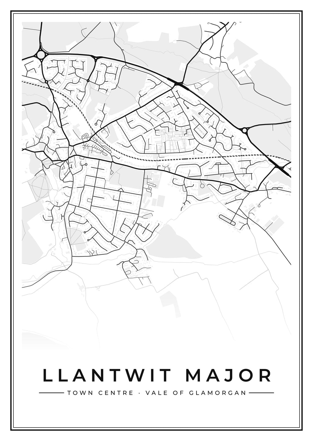Street map poster of Llantwit Major town centre, Vale of Glamorgan