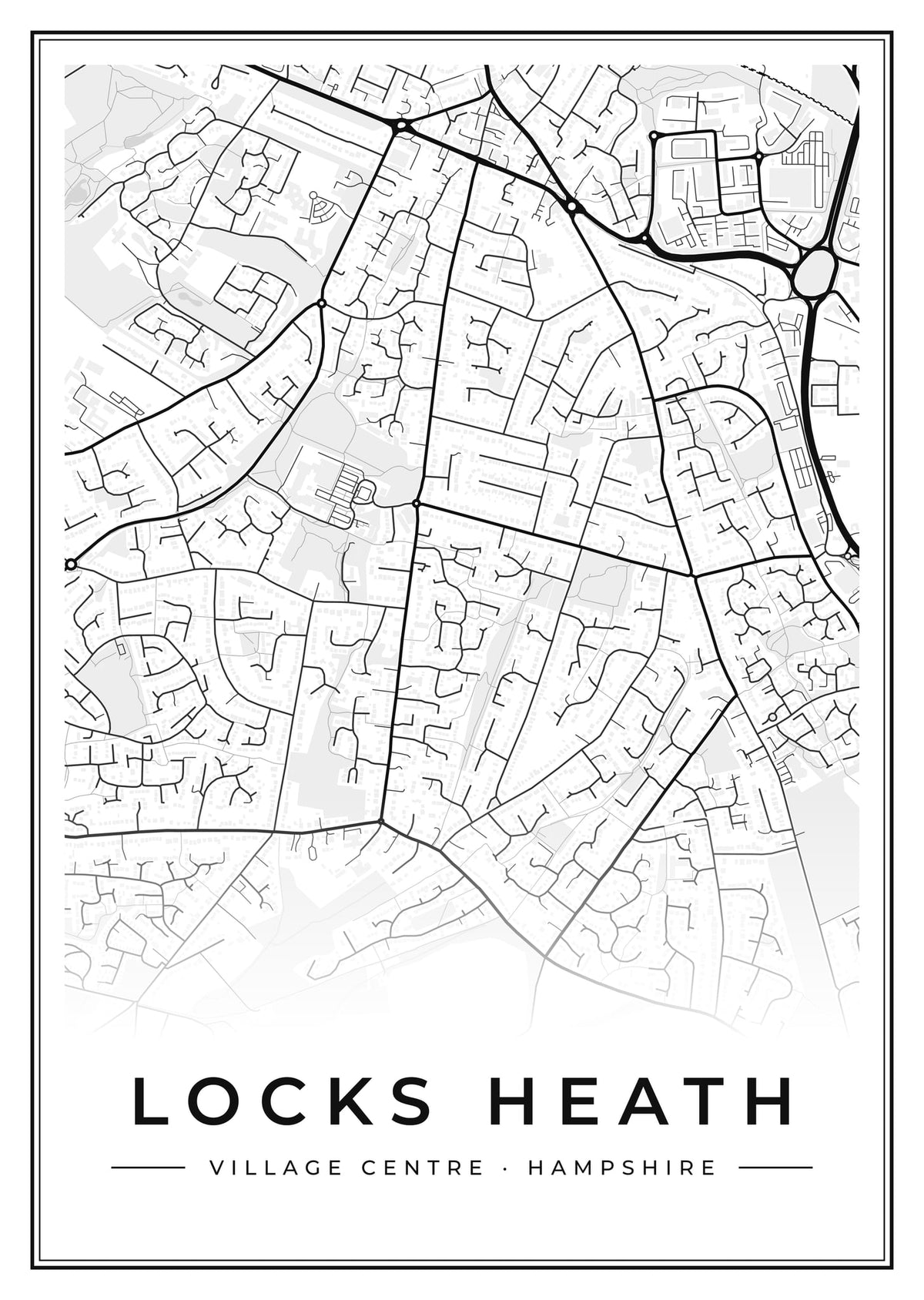 Street map poster of Locks Heath village centre, Hampshire