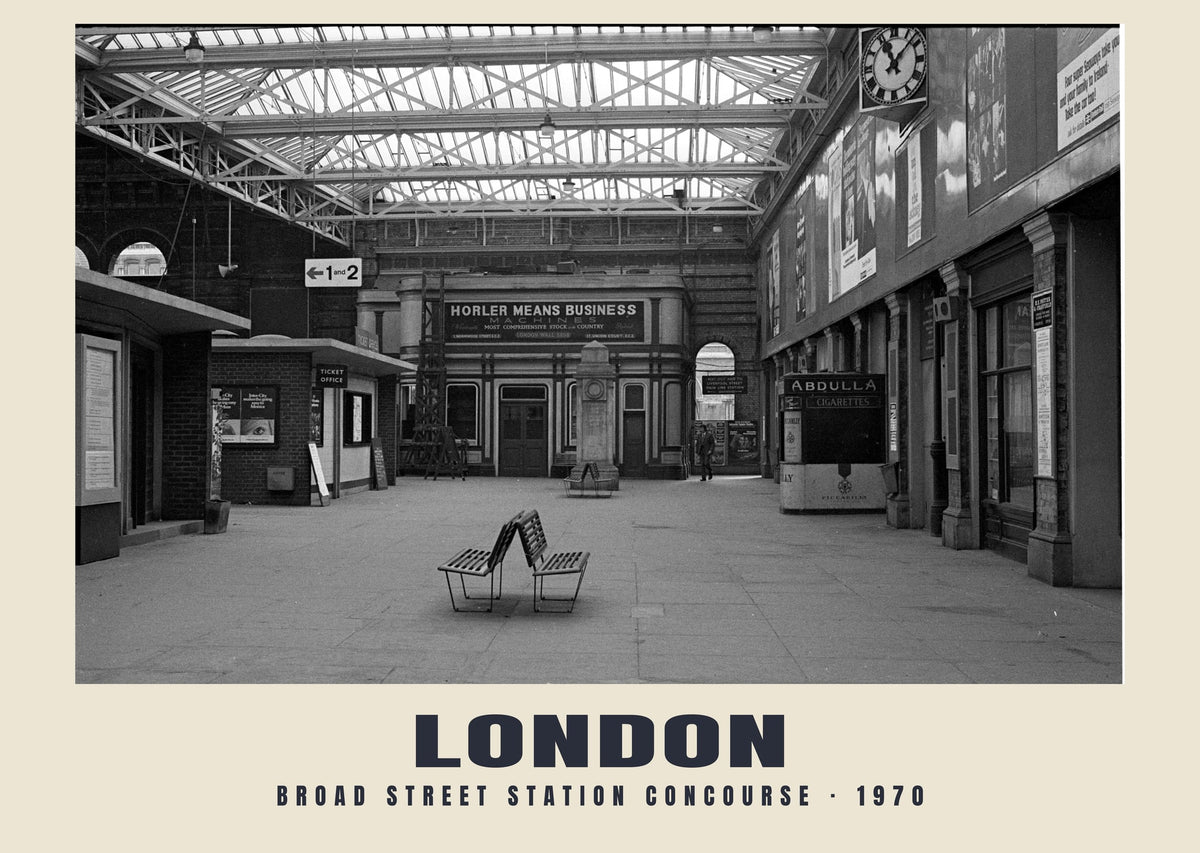 Broad Street station concourse, London, 1970 heritage photograph