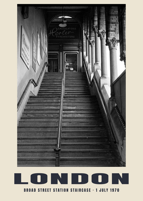 Broad Street station staircase, London, 1 July 1970 heritage photograph