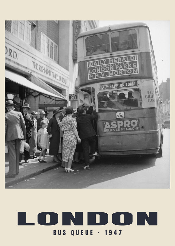 Cola del autobús, London — 1947 · Lámina de fotografía histórica