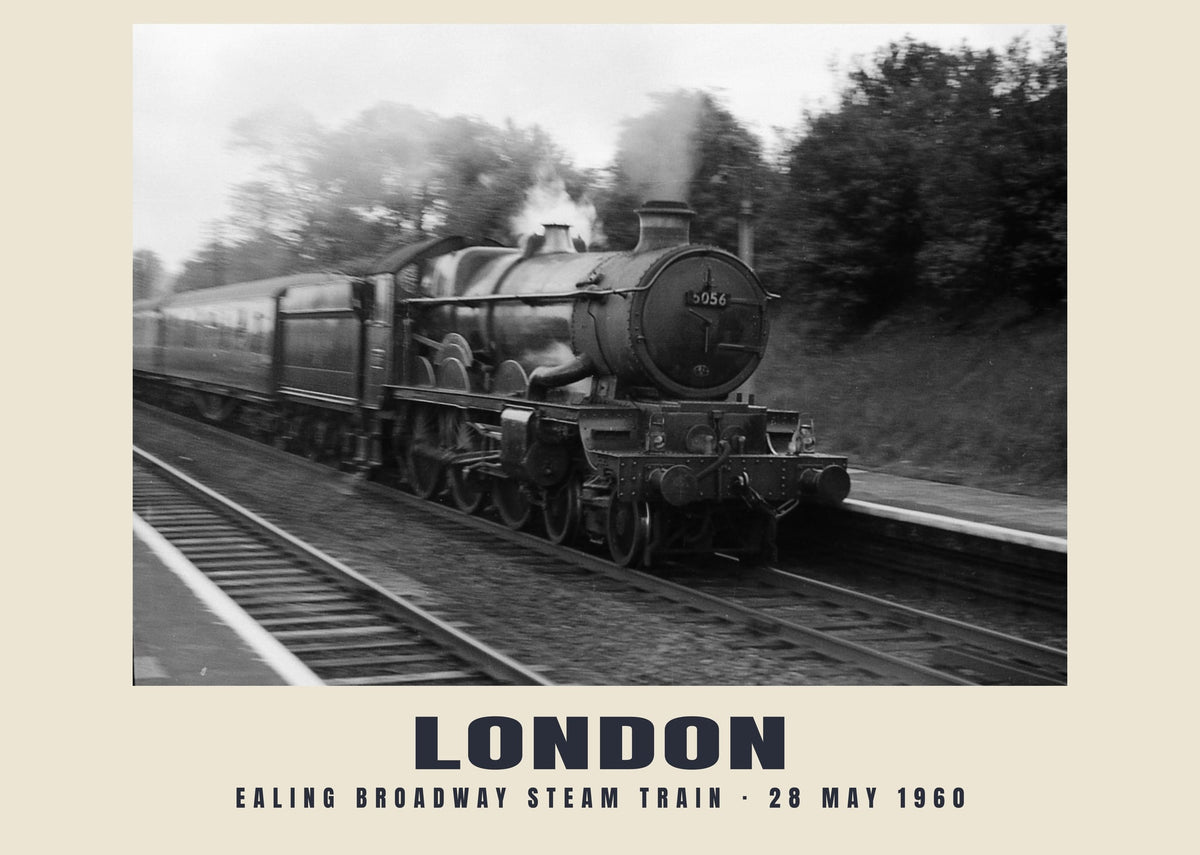 Ealing Broadway steam train, London, 28 May 1960 heritage photograph