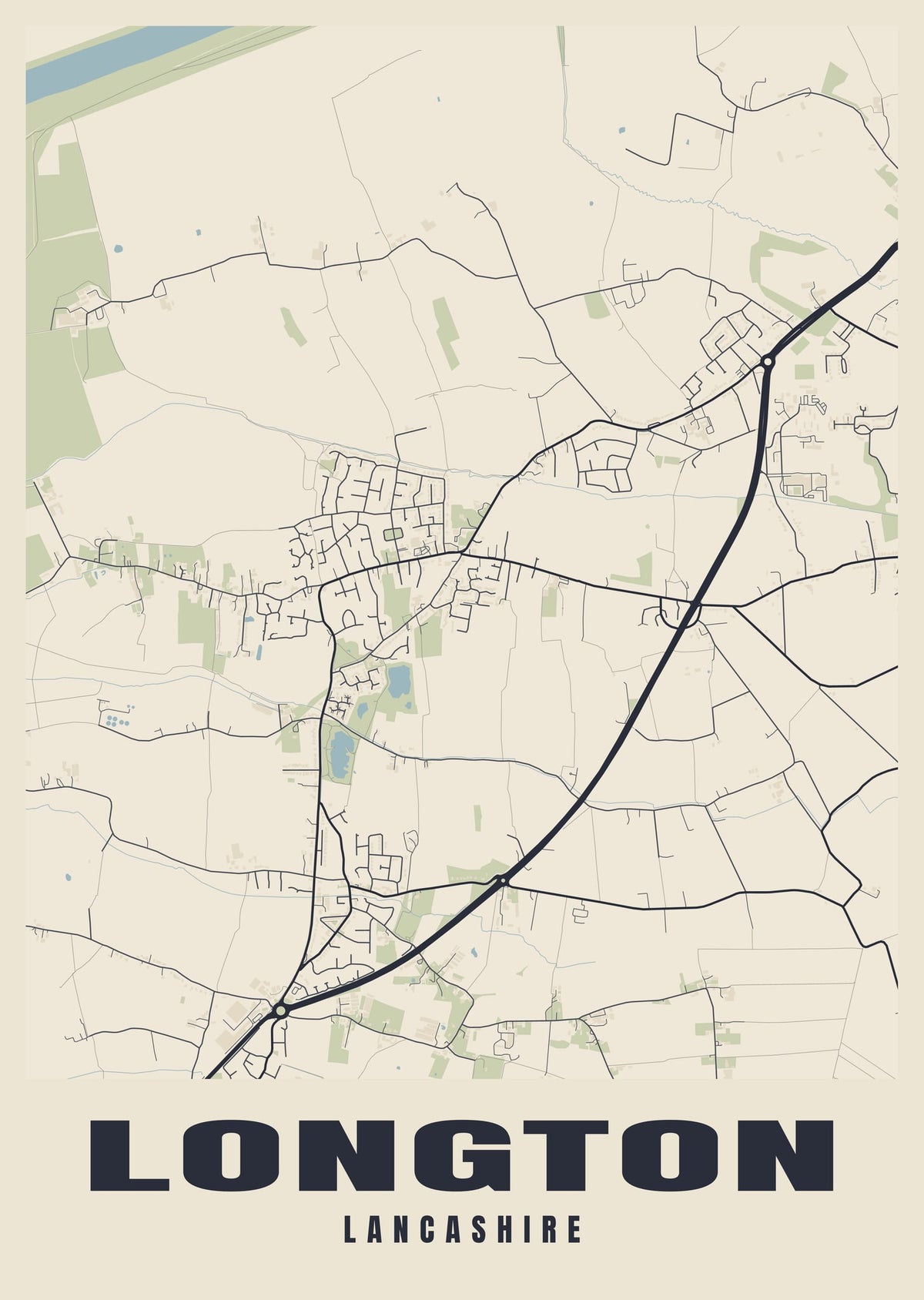 Street map poster of Longton, Lancashire