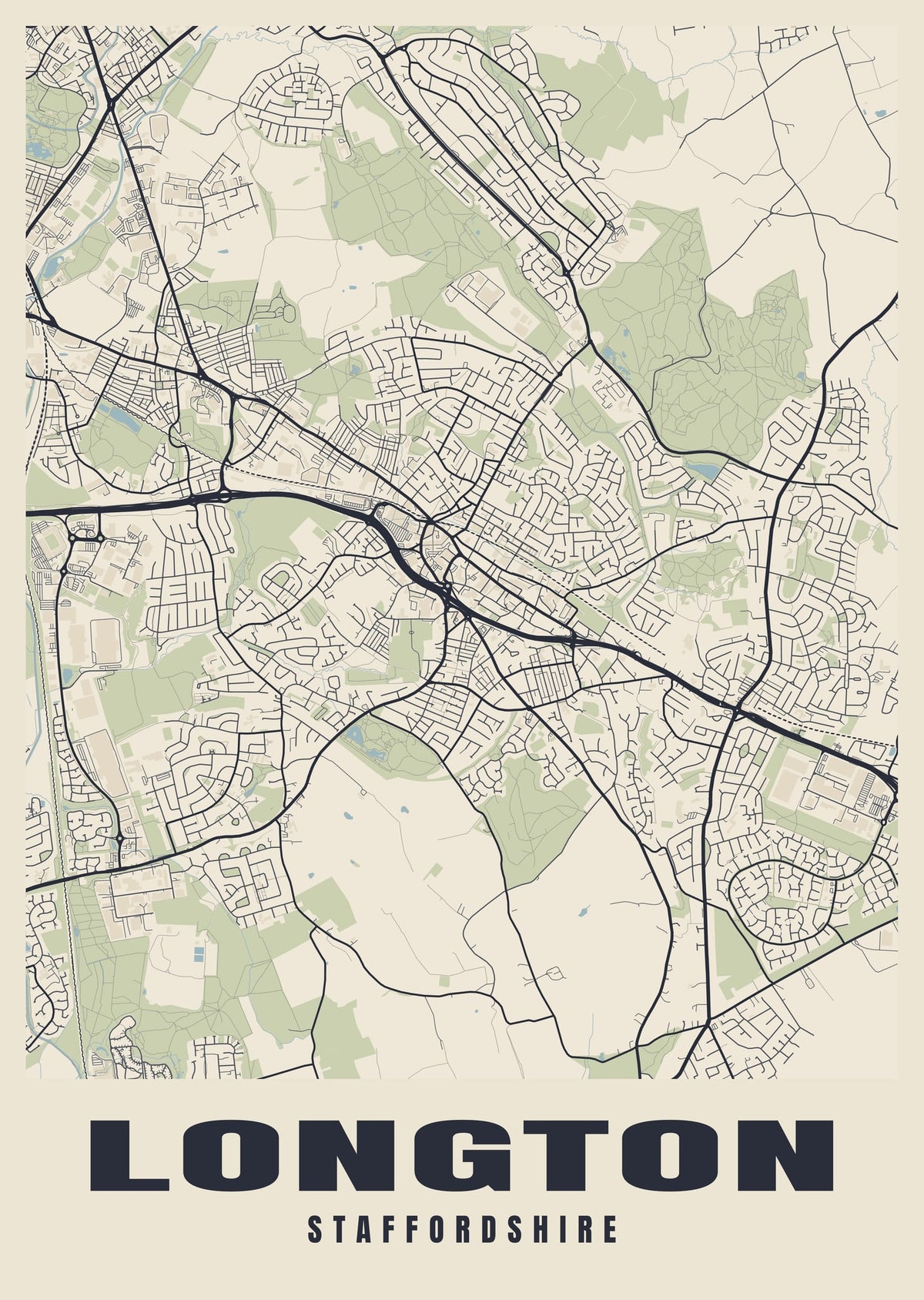 Street map poster of Longton, Staffordshire