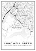 Street map poster of Longwell Green village centre, Gloucestershire
