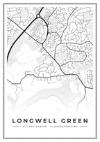 Street map poster of Longwell Green village centre, Gloucestershire
