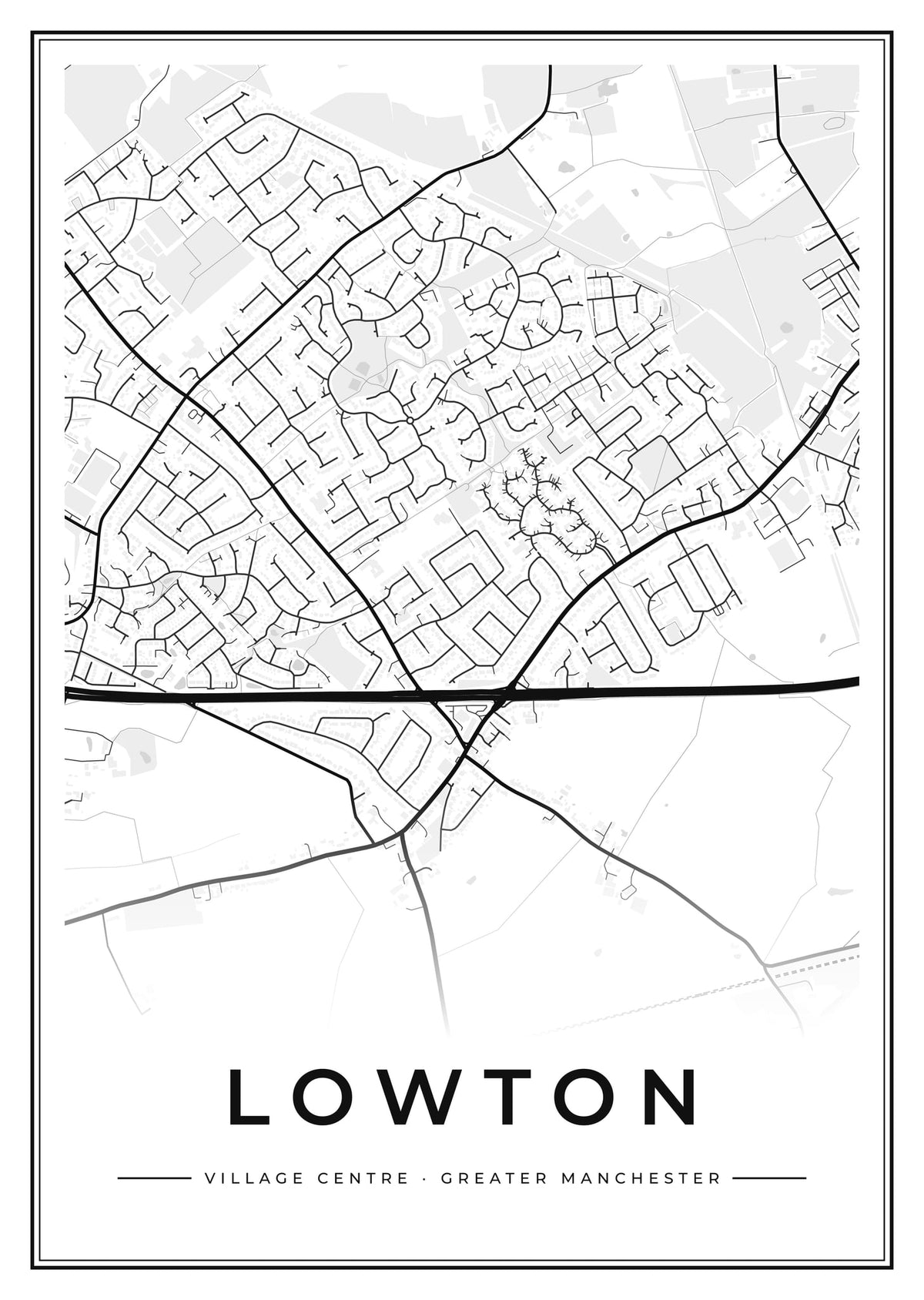 Street map poster of Lowton village centre, Greater Manchester