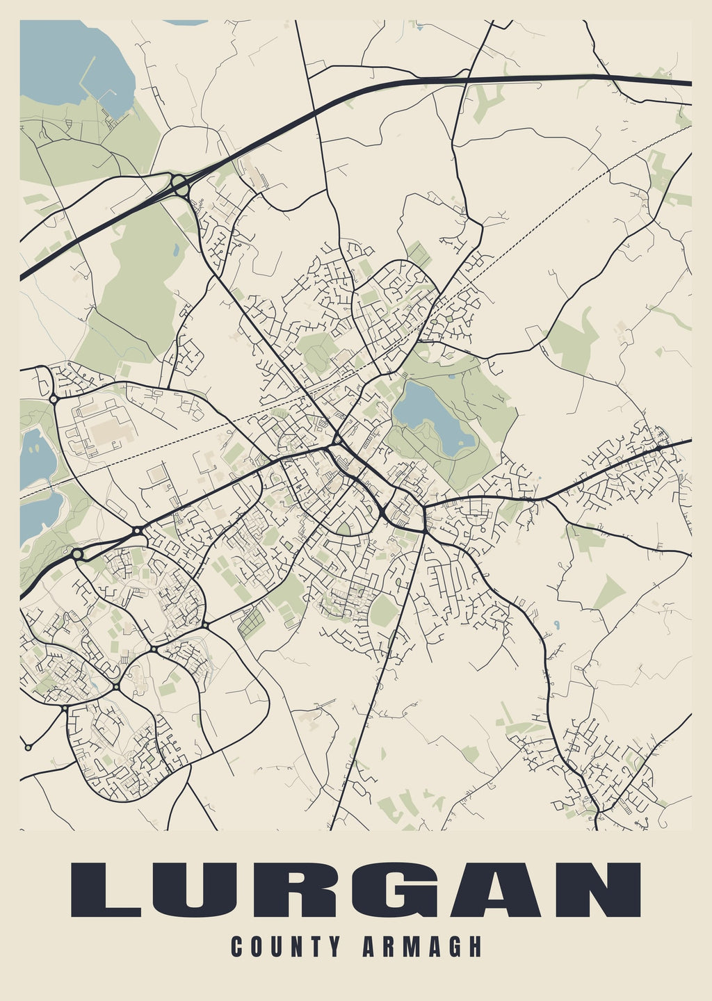 Street map poster of Lurgan, County Armagh
