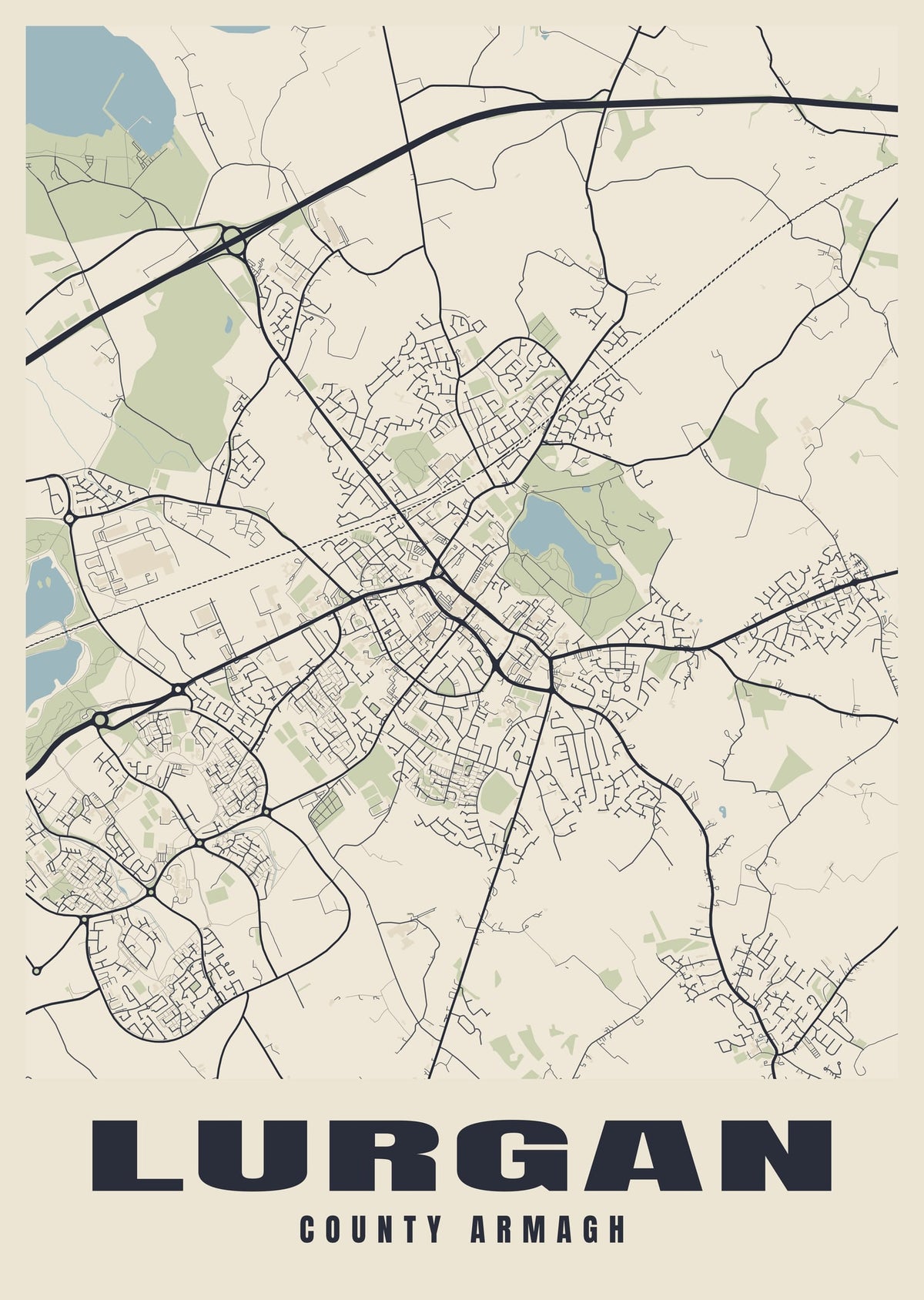 Street map poster of Lurgan, County Armagh