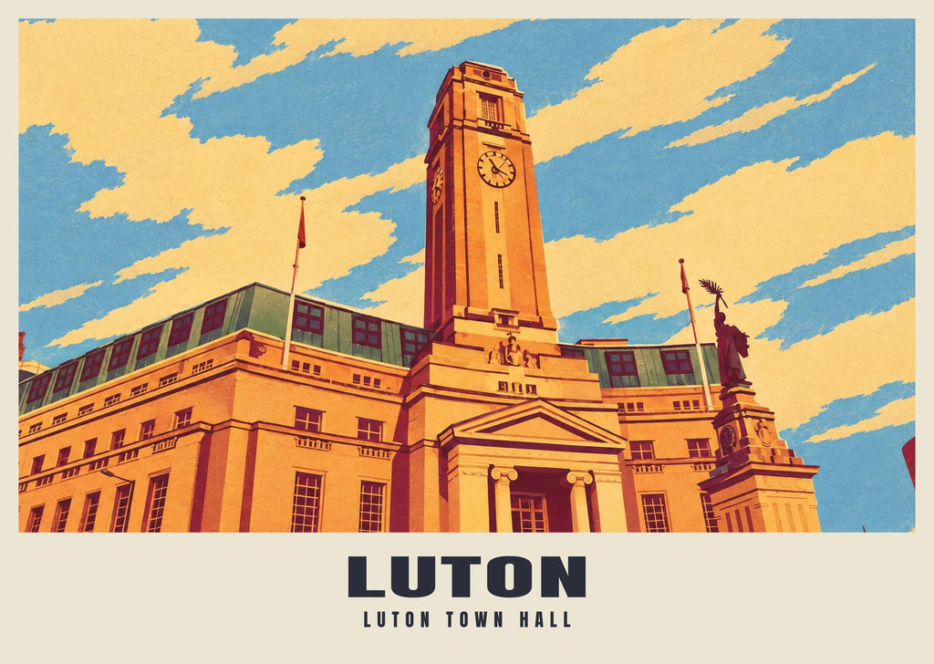 Luton Town Hall poster, Retro Railway style