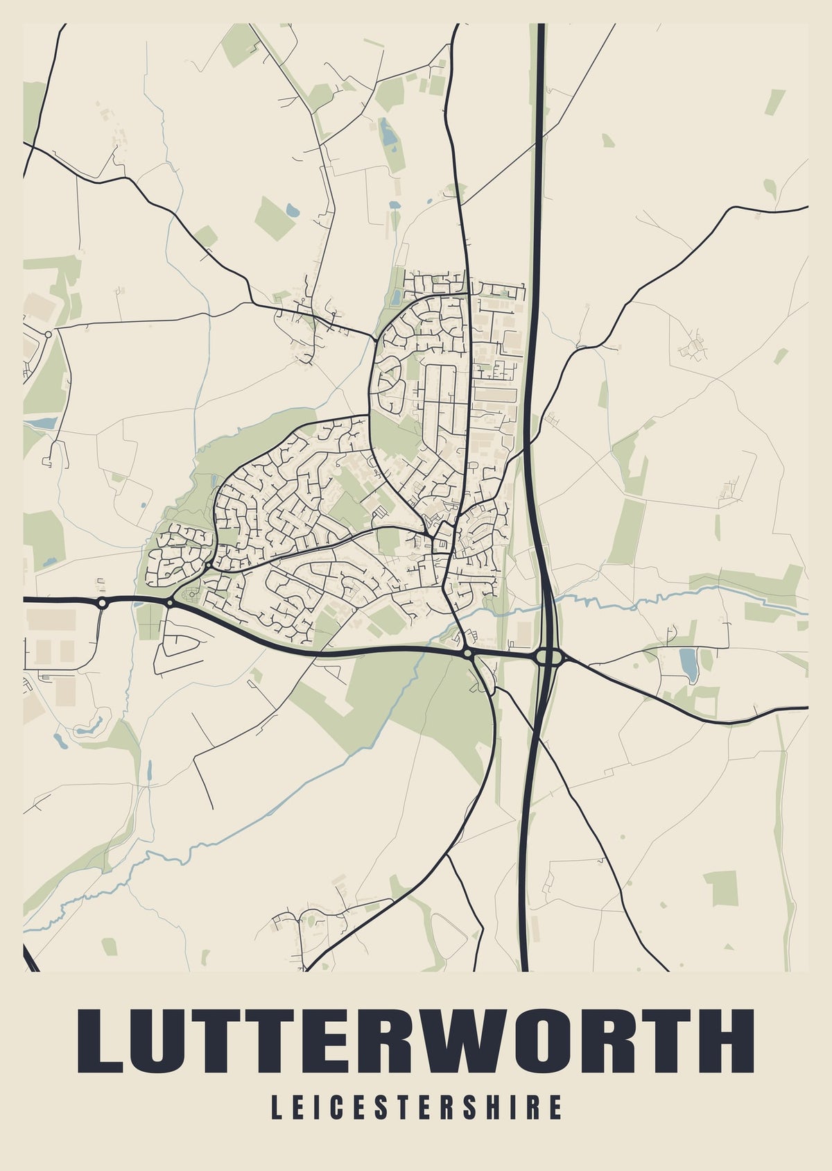 Street map poster of Lutterworth, Leicestershire