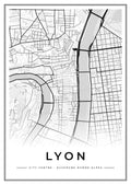 Street map poster of Lyon city centre, Auvergne-Rhône-Alpes
