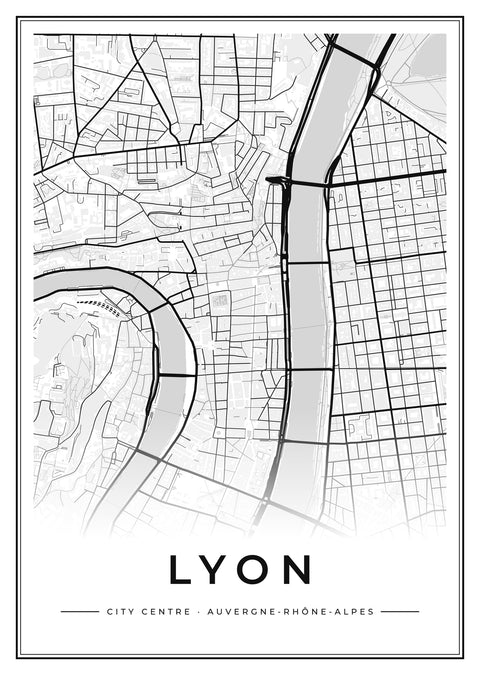 Lyon City Centre Street Map Poster