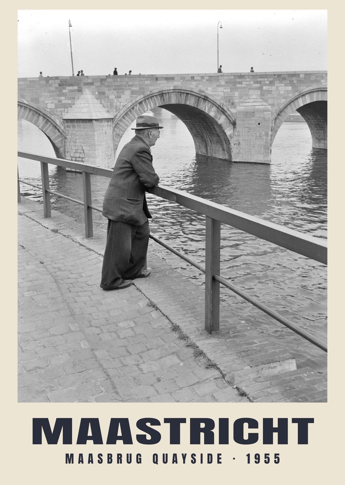 Maasbrug quayside, Maastricht, 1955 — Historic photograph print