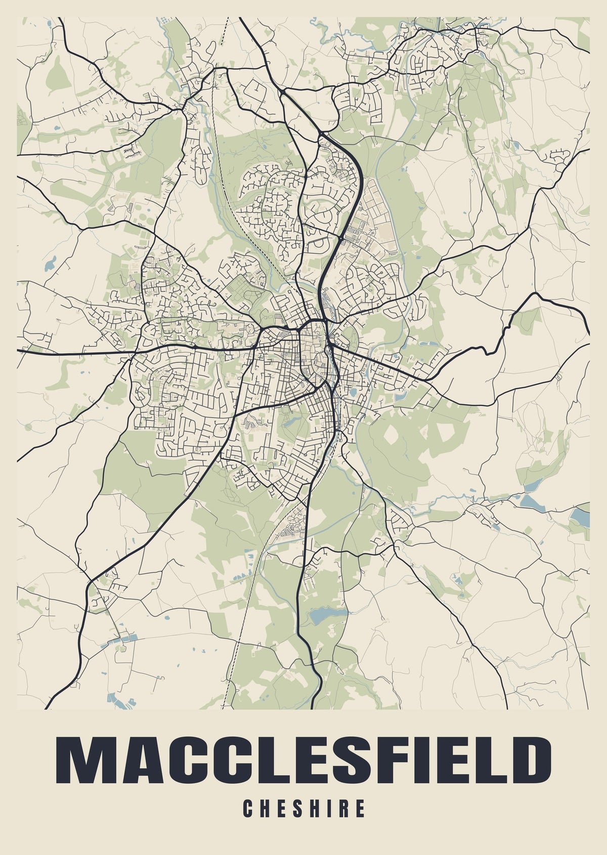 Street map poster of Macclesfield, Cheshire