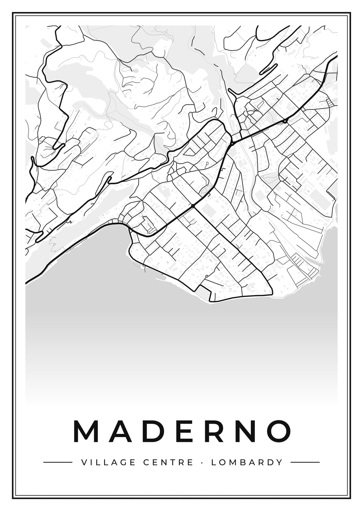 Street map poster of Maderno village centre, Lombardy