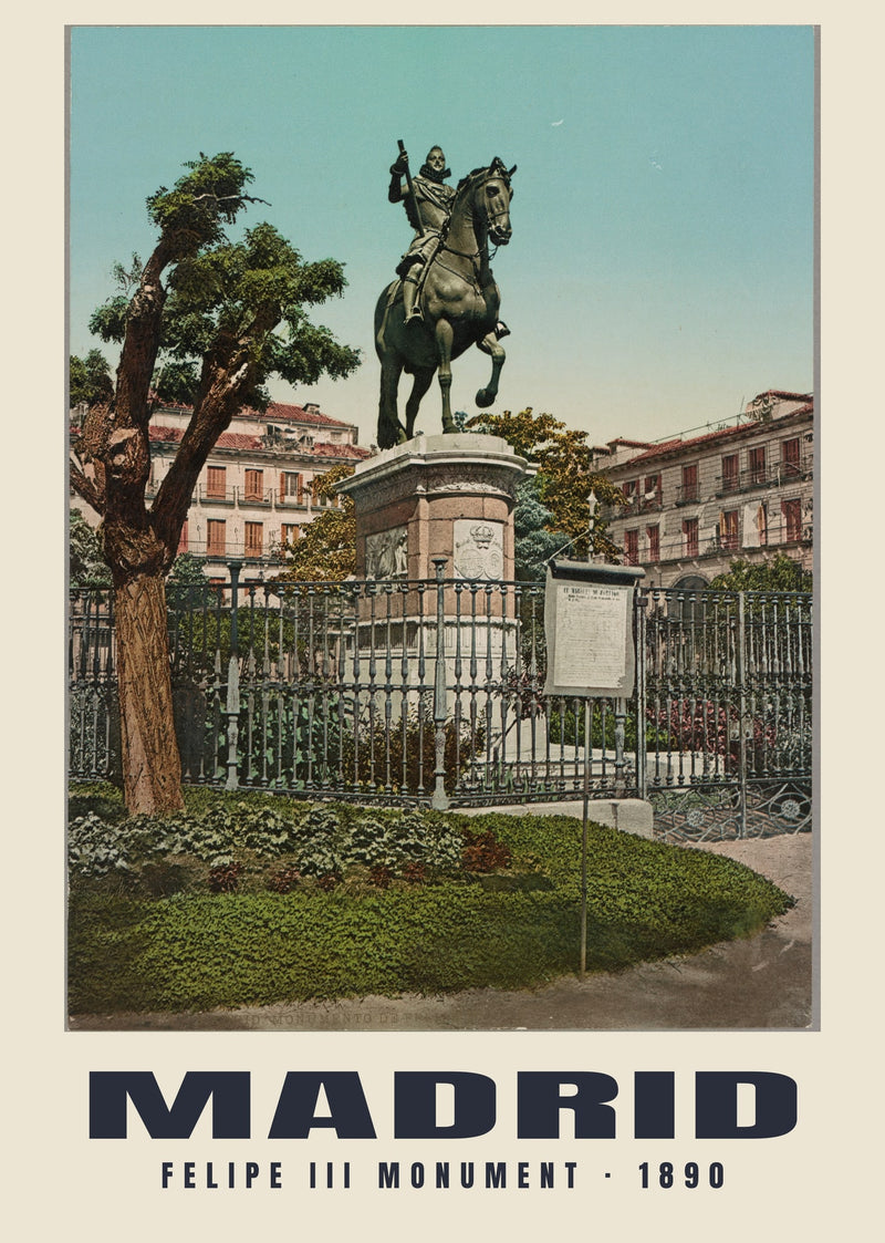 Monument voor Filips III, Madrid — 1890 · Historische fotochroomprint