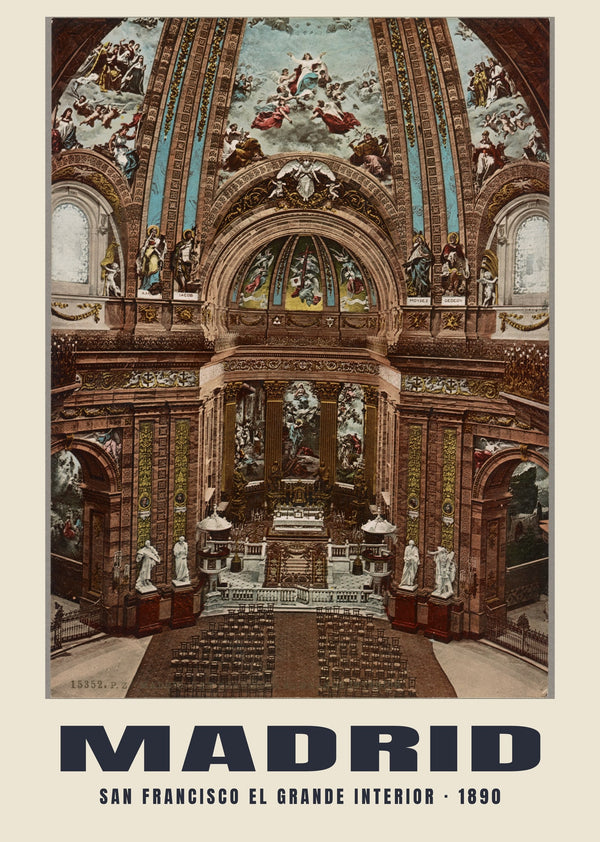 Inneres von San Francisco el Grande, Madrid — 1890 · Historischer Photochromdruck