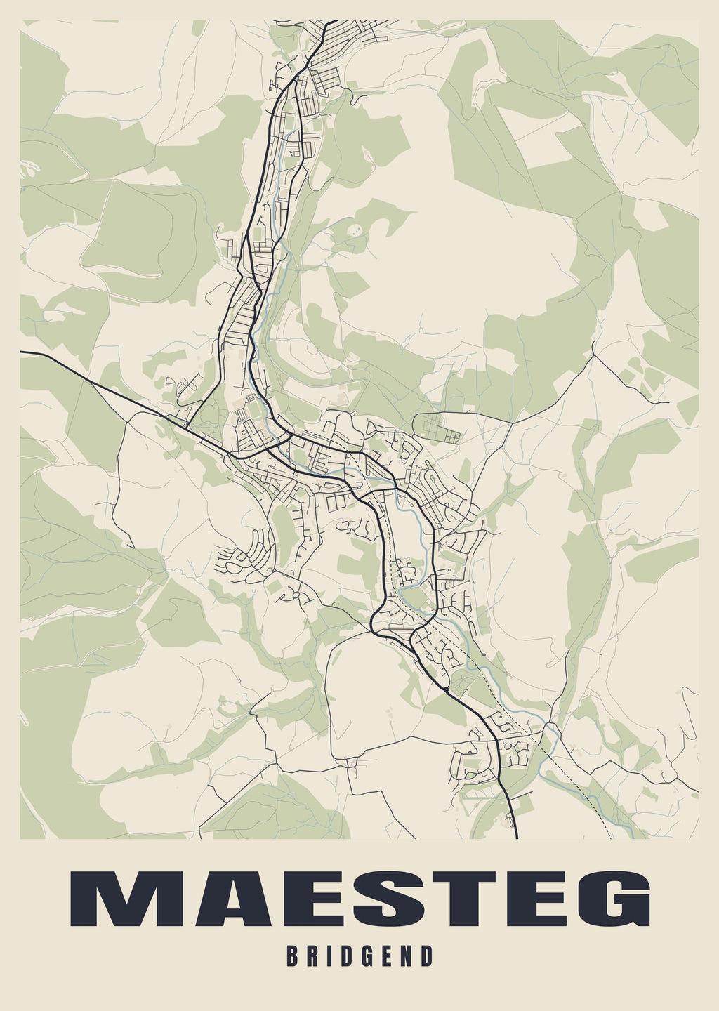 Street map poster of Maesteg, Bridgend