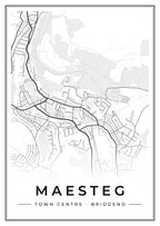 Street map poster of Maesteg town centre, Bridgend