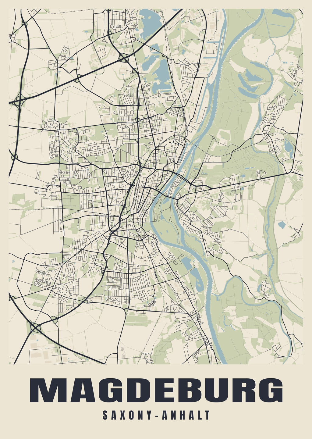 Street map poster of Magdeburg, Saxony-Anhalt